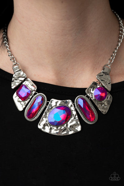 FUTURISTIC FASHIONISTA - PINK GEM SILVER NECKLACE - PAPARAZZI