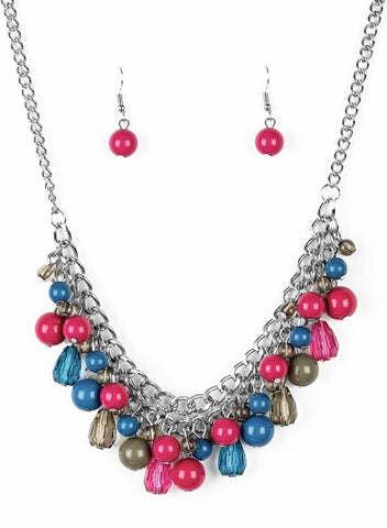TOUR DE TRENDSETTER - MULTI BLUE GREEN AND PINK SILVER NECKLACE - PAPARAZZI