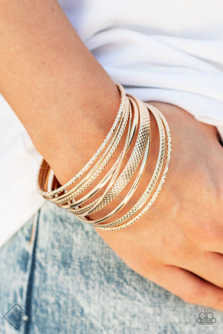 CIRCLET CIRCUS - GOLD TEXTURED BANGLE BRACELET SET - PAPARAZZI - FASHION FIX OCTOBER 2021