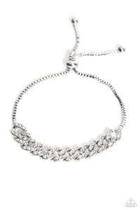 MECCA METRO - WHITE RHINESTONE SILVER SLIDE BRACELET - PAPARAZZI EMP 2023