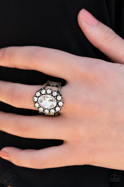 MOXIE MAGIC - BRASS WHITE RHINESTONE GEM RING - PAPARAZZI FASHION FIX MAY 2022