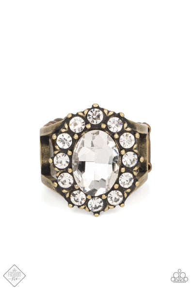 MOXIE MAGIC - BRASS WHITE RHINESTONE GEM RING - PAPARAZZI FASHION FIX MAY 2022